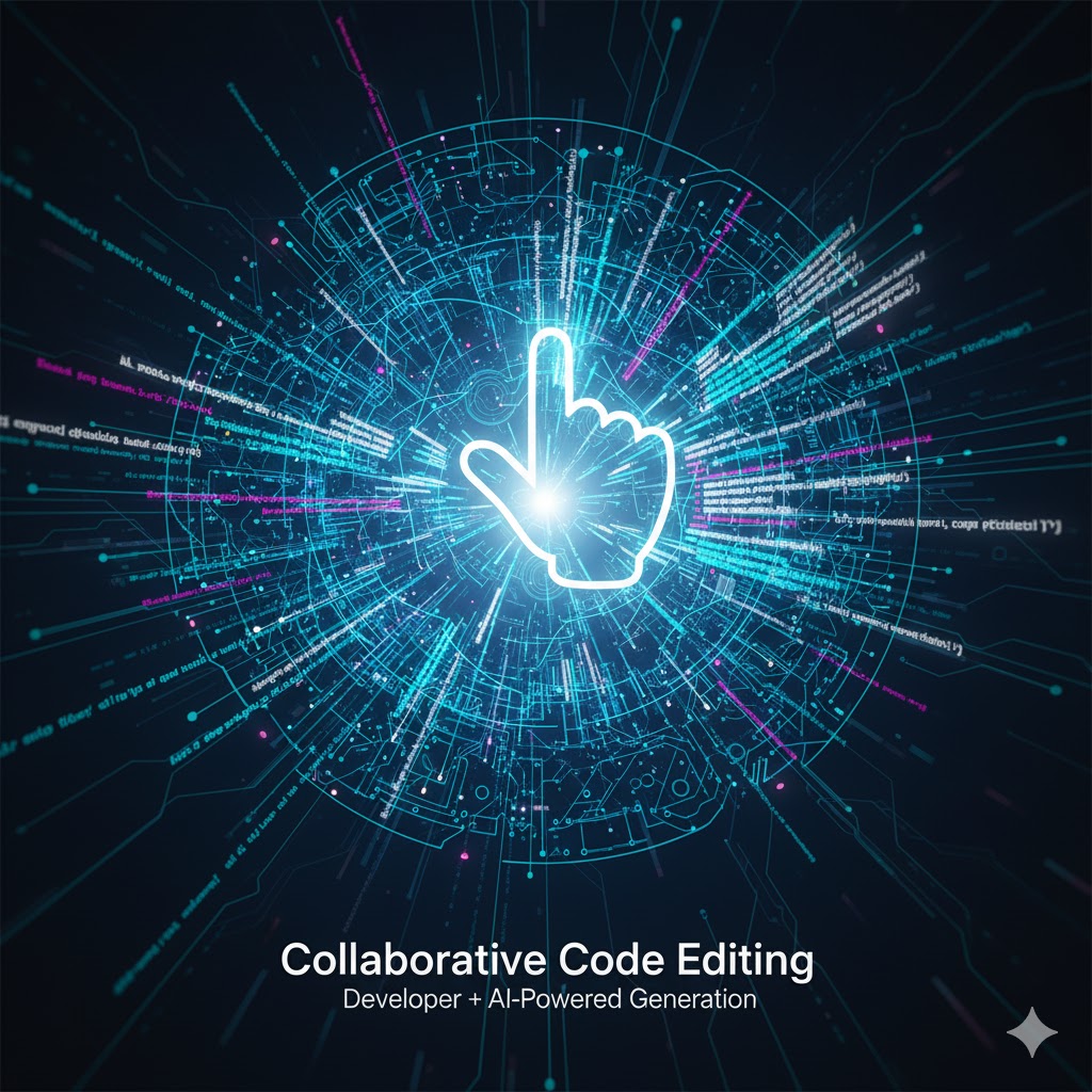 Abstract graphic symbolizing AI and human collaboration in editing code