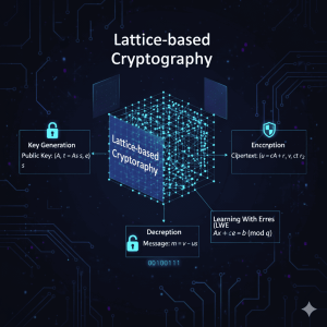Diagram illustrating the mathematical principles behind lattice-based cryptography, the foundation of Post-Quantum Cryptography (1)