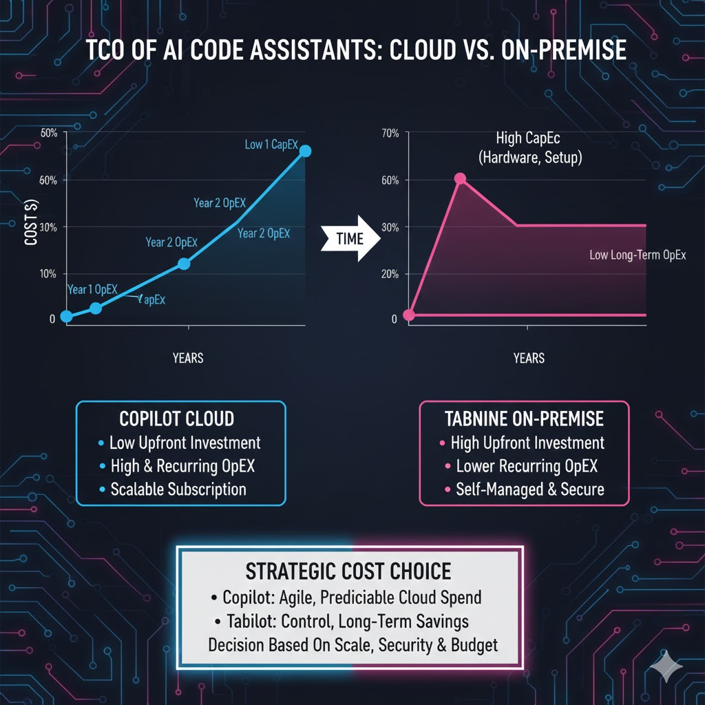 A comparative chart illustrating TCO, one line showing low CapEx,high OpEx and another showing high CapEx,low long-term OpEx