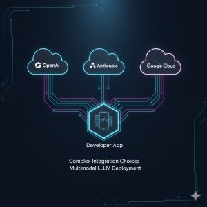 A large, complex, interconnected network of cloud services and icons