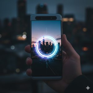 A phone taking a photo using a strong AI feature