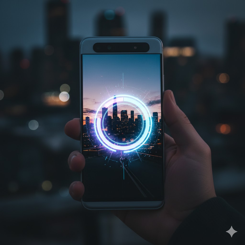 A phone taking a photo using a strong AI feature