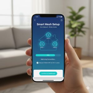A smartphone screen showing a highly user-friendly Mesh networking setup app