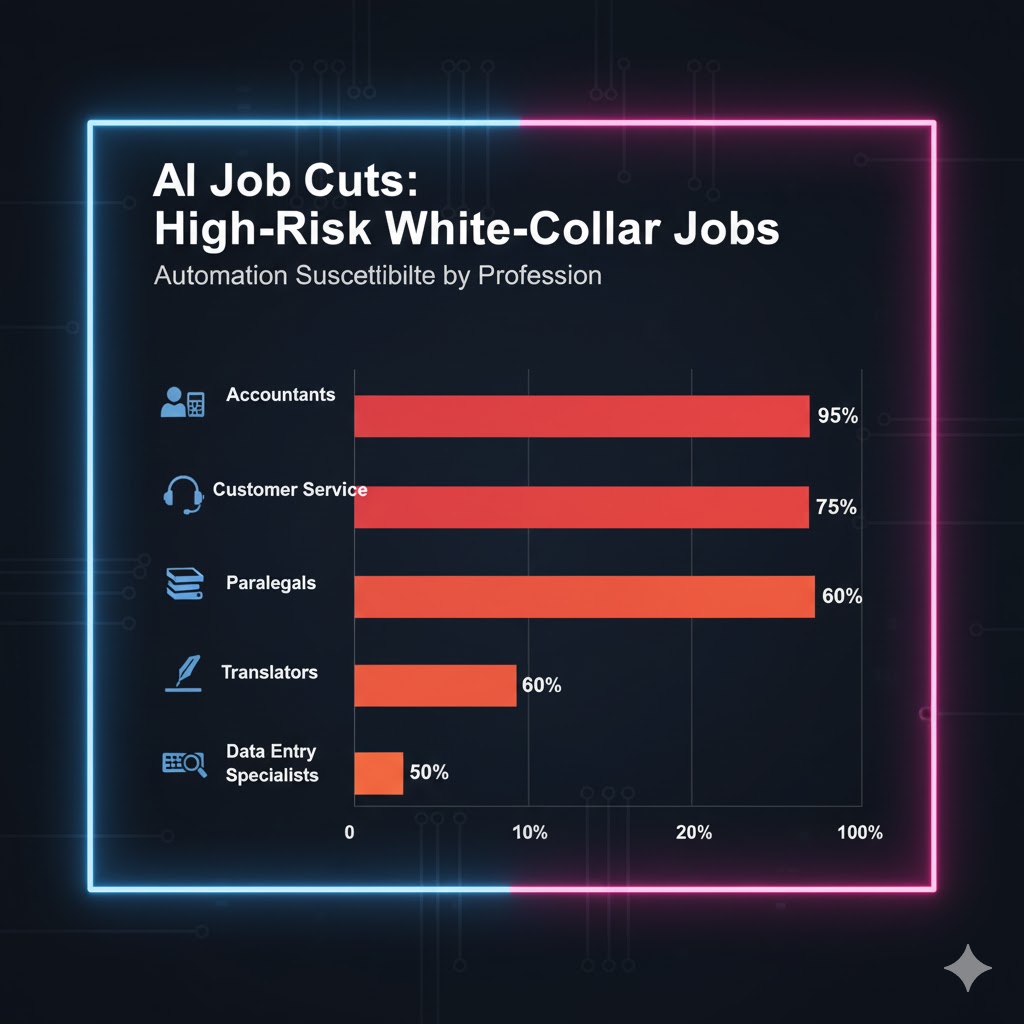 AI Job Cuts White-Collar Protection - Chart showing high-risk white-collar jobs due to AI automation