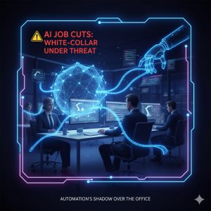 AI Job Cuts White-Collar Protection - Visualization of the threat of automation to office work