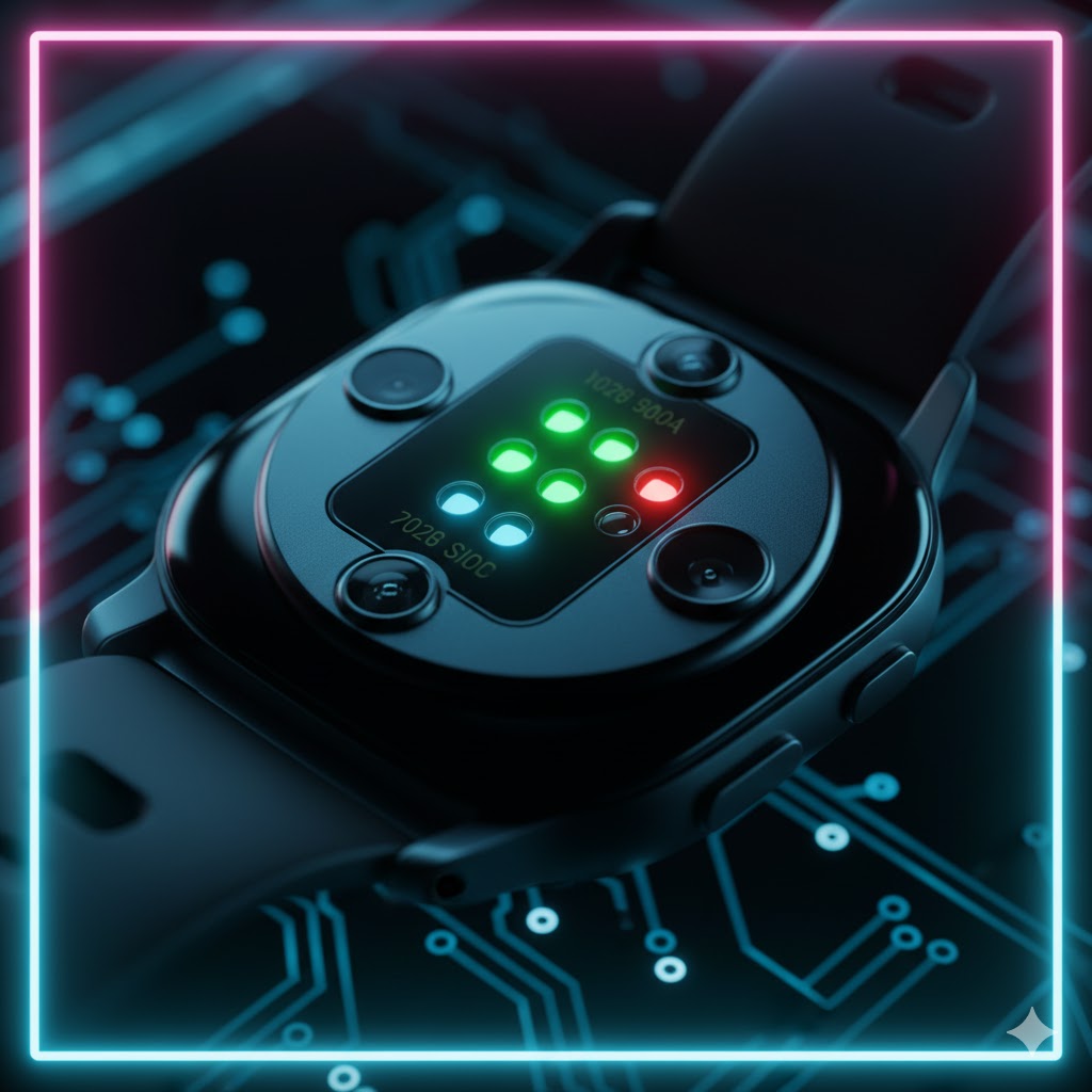 Advanced Wearable Health Tracking Accuracy focused on the multi-sensor array on the back of a modern smartwatch