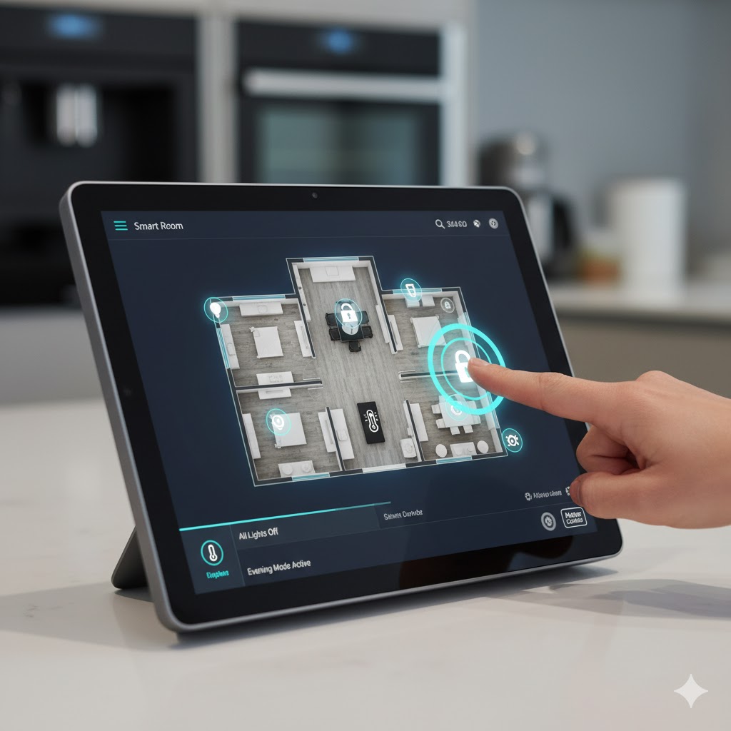 Amazon Echo Hub Max Matter Review - Centralized control dashboard showing a home floor plan