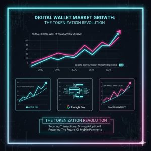 The Global Shift in Mobile Payment Security: Biometrics, Digital Wallets, and Regulation 3 Chart showing the market growth of major digital wallets like Apple Pay, Google Pay, and Samsung Wallet, focusing on tokenization
