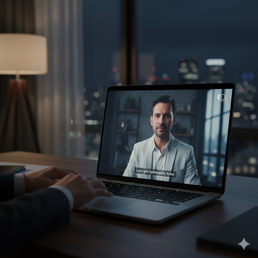 Clear video conferencing image in dark office environment