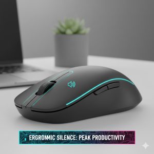 Close-up quietest wireless mouse for office environment review highlighting the silent click button design