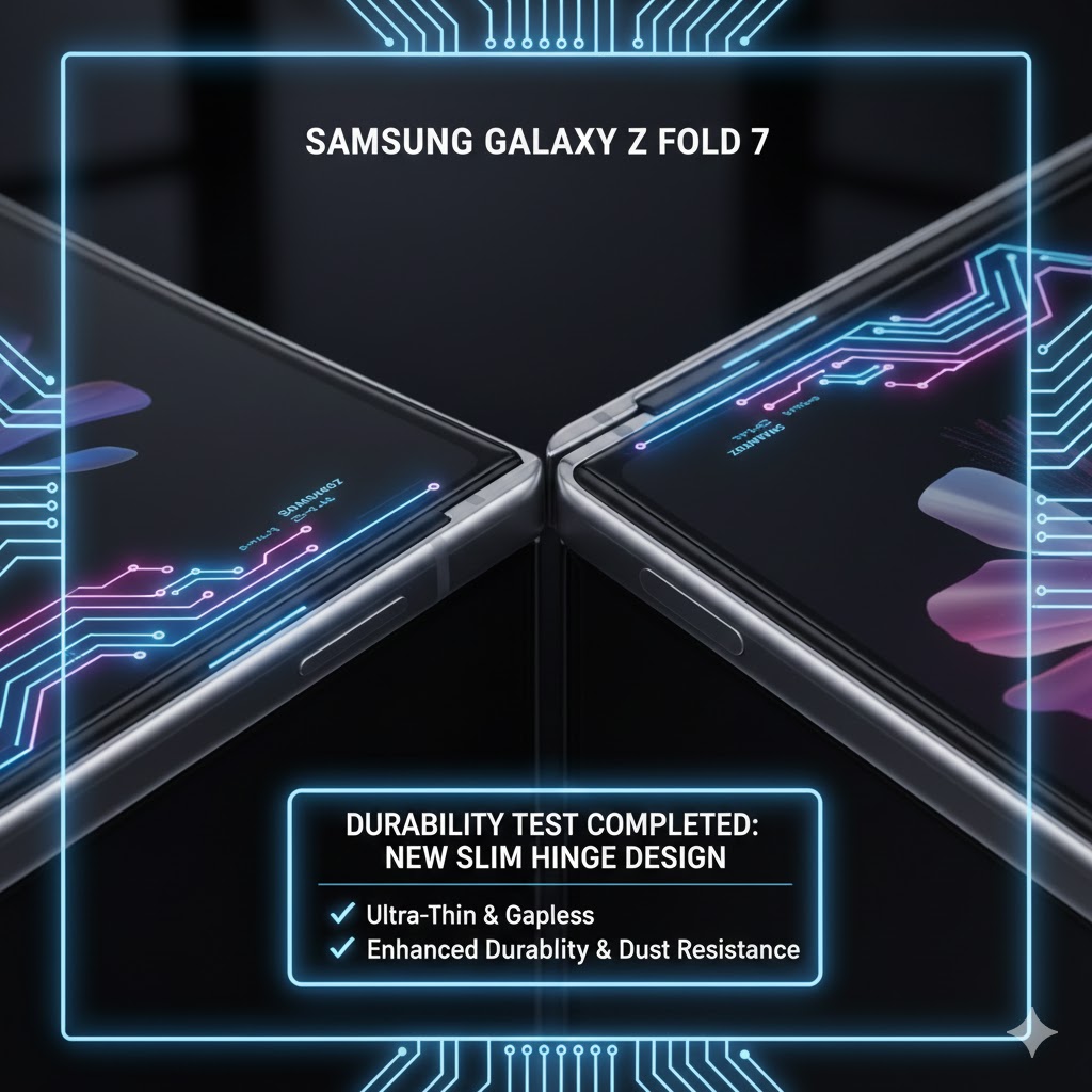 Close-up shot of the Samsung Galaxy Z Fold 7 Hinge, highlighting the slim new design after the Galaxy Z Fold 7 Durability Test