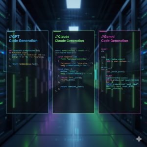 Code snippets generated by the three different models side-by-side