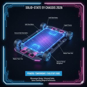 Conceptual image of a future electric vehicle chassis featuring a highly integrated Solid State EV Battery Technology 2026 pack