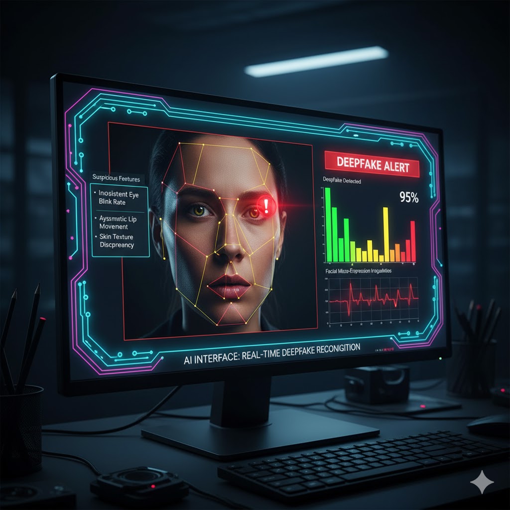 Deepfake detection AI analyzing facial micro-expressions