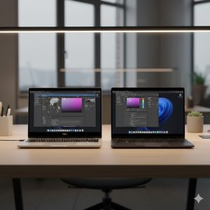 Dell XPS 16 vs MacBook Pro M5 Max Showdown for creators comparing design.