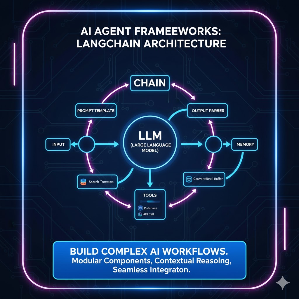 Diagram showing the Chain architecture of LangChain for AI Agent Frameworks