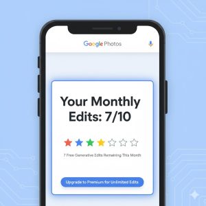 Google Photos AI Editor Free - Illustration of the 10 free generative edits per month limit