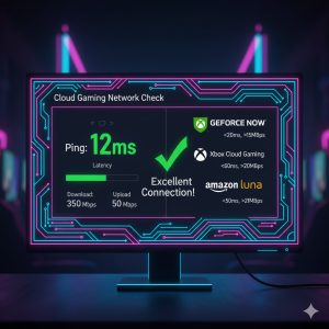 Internet latency test results with cloud gaming platform logos