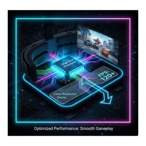Meta Quest 4 Lite Performance - Illustration of the high-end processor running efficiently on a lower-resolution display for smooth gameplay 