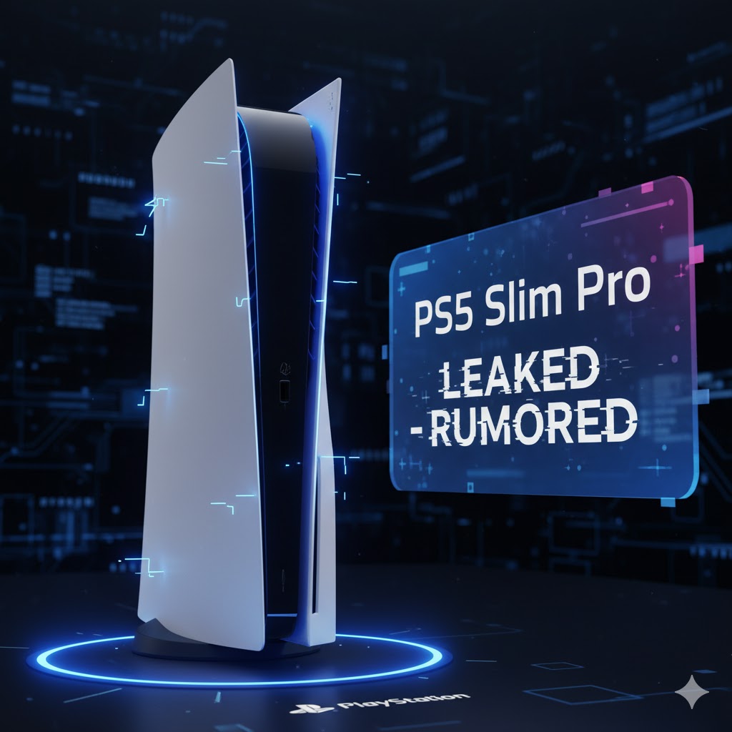 PS5 Slim Pro Release Date leak visualization, showing the console's thin design