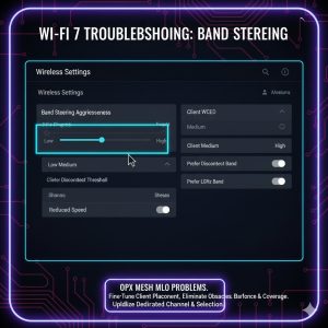 Wi-Fi 7 Troubleshooting Guide: 5 Proven Fixes for Dropouts, Handshake Errors, and Latency Issues 4 Router settings screen highlighting the option to adjust Band Steering Aggressiveness for Wi-Fi 7 Troubleshooting