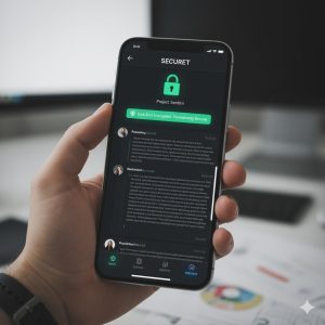 SECURET Messenger App demonstrating persistent End-to-End Encryption status Most Secure Messenger App