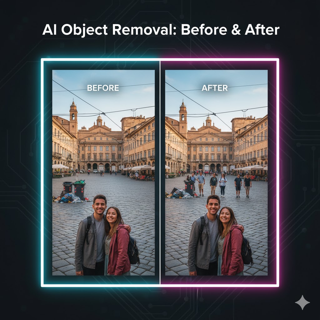 Smartphone Photography AI Editing Tools - Before and After comparison of AI object removal