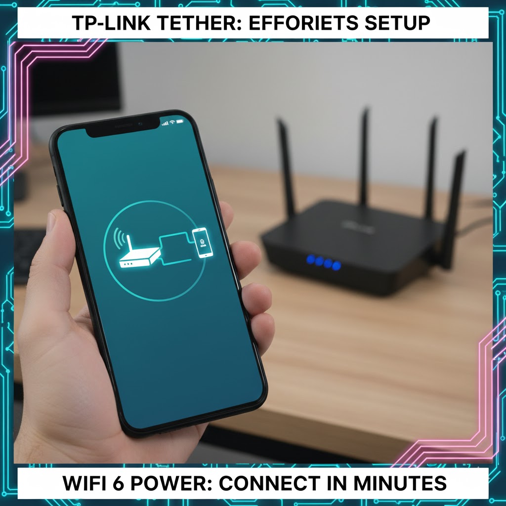 Smartphone screen showing the TP-Link Tether app's easy setup wizard for the WiFi 6 Router