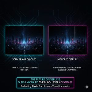 Sony Bravia QD-OLED vs. MicroLED: The Future Display Technology for Home Theater 2 Sony Bravia QD-OLED vs MicroLED comparison showing deep black levels, the key feature of future display technology