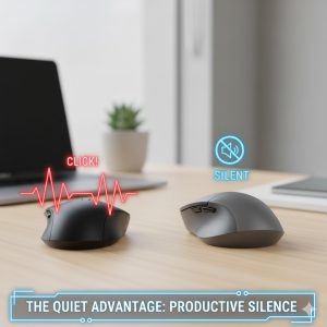 The quietest wireless mouse for office environment review showing a low-noise model used for testing