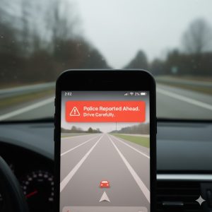 Waze real-time hazard alert pop-up visualization