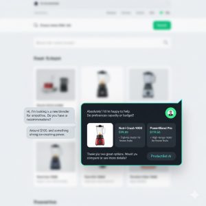 A clean, well-designed modern chatbot interface on a website
