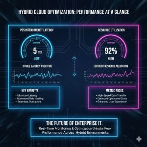 A dashboard displaying real-time metrics, specifically highlighting low P95 Interconnect Latency and a high resource utilization rate