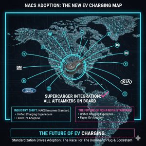 A map of North America overlaid with charging stations