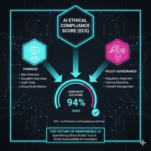 Chart illustrating the Ethical Compliance Score (ECS) as a weighted index of Fairness, Transparency, and Policy adherence