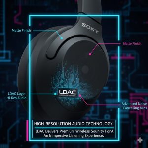 Best Noise-Cancelling Headphones 2026: Sony WH-1000XM6 vs. Bose QC Series Review 3 Close-up of a Sony WH-1000XM6 earcup showing the matte finish and the LDAC logo, emphasizing high-resolution audio technology