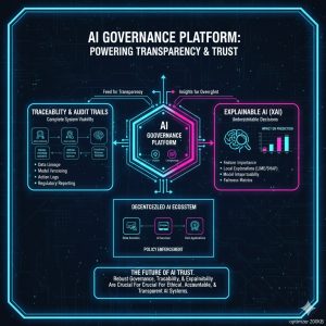 Diagram of an AI Governance Platform showing the central role of Traceability and XAI for Transparency