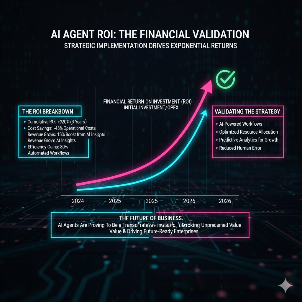 Executive dashboard showing a steep, positive financial return on investment (ROI) curve over three years