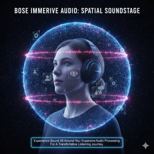 Best Noise-Cancelling Headphones 2026: Sony WH-1000XM6 vs. Bose QC Series Review 4 Illustration of Bose's Immersive Audio soundstage engulfing a listener, showcasing the expansive spatial sound processing
