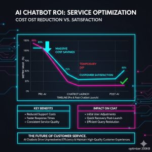 Line graph illustrating the cost of customer service dramatically decreasing after the chatbot introduction date