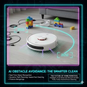 The Smartest Cleaners: How AI Sees Your Home and Cleans Best 3 Premium robot vacuum avoiding toys and cables scattered on the floor using its smart AI recognition system