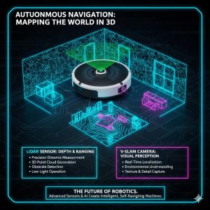 The Smartest Cleaners: How AI Sees Your Home and Cleans Best 2 Robot vacuum using its light sensor (LiDAR) and camera (V-SLAM) to create a detailed 3D map of a room